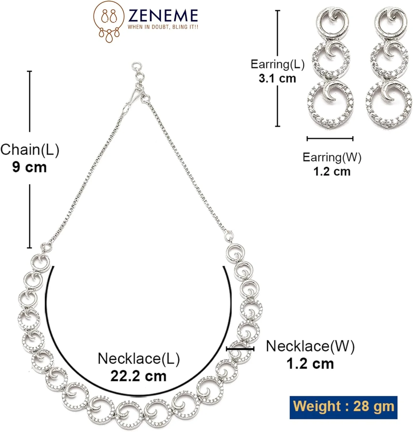 ست گردنبند و گوشواره زنانه نگین دار طرح الماس آمریکایی با روکش رودیوم ZENEME ست گردنبند و گوشواره زنانه نگین دار طرح الماس آمریکایی با روکش رودیوم ZENEME