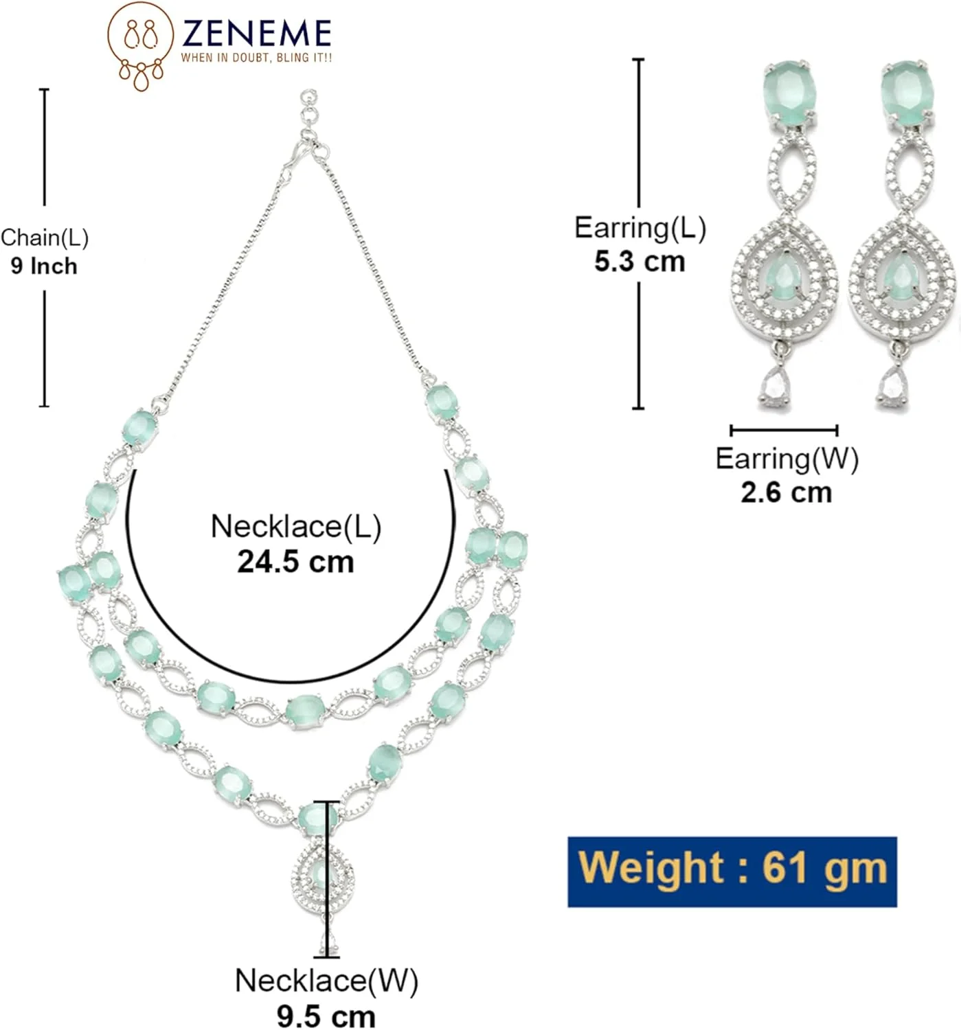 ست گردنبند و گوشواره زنانه نگین دار ZENEME با روکش رودیوم، طرح انتزاعی، مناسب دختران و بانوان ست گردنبند و گوشواره زنانه نگین دار ZENEME با روکش رودیوم، طرح انتزاعی، مناسب دختران و بانوان