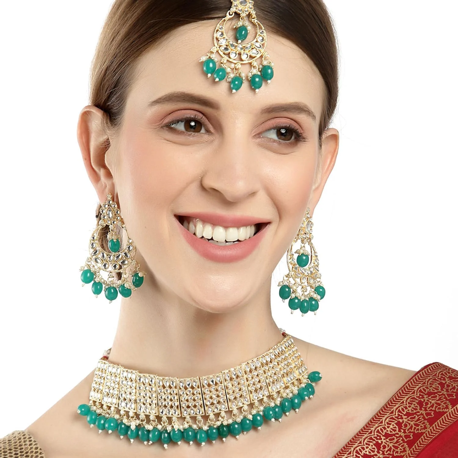 ست گردنبند و گوشواره زنانه و دخترانه با روکش طلایی، نگین های سفید و صورتی کندان و مروارید زنمه ست گردنبند و گوشواره زنانه و دخترانه با روکش طلایی، نگین های سفید و صورتی کندان و مروارید زنمه