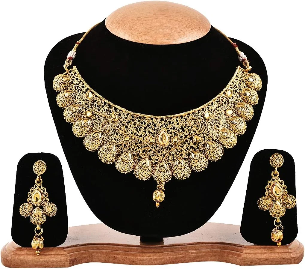 ست جواهرات زنانه Zeneme، گردنبند طلاکاری شده با گوشواره اشکی و مانگ تیکا، مناسب عروس و دختران ست جواهرات زنانه Zeneme، گردنبند طلاکاری شده با گوشواره اشکی و مانگ تیکا، مناسب عروس و دختران