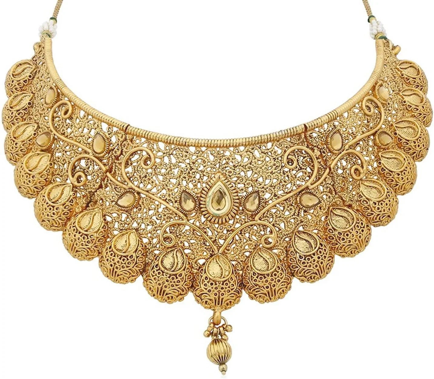 ست جواهرات زنانه Zeneme، گردنبند طلاکاری شده با گوشواره اشکی و مانگ تیکا، مناسب عروس و دختران ست جواهرات زنانه Zeneme، گردنبند طلاکاری شده با گوشواره اشکی و مانگ تیکا، مناسب عروس و دختران