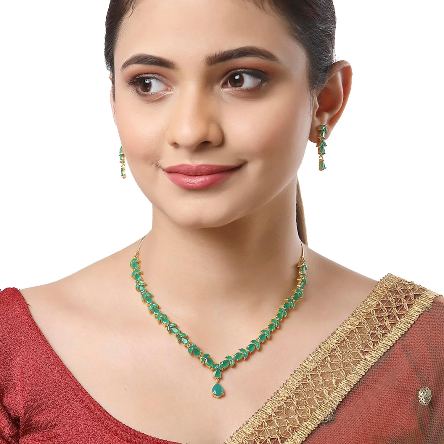 ست جواهرات زنانه Zeneme، ست گردنبند و گوشواره روکش طلایی با الماس آمریکایی ست جواهرات زنانه Zeneme، ست گردنبند و گوشواره روکش طلایی با الماس آمریکایی