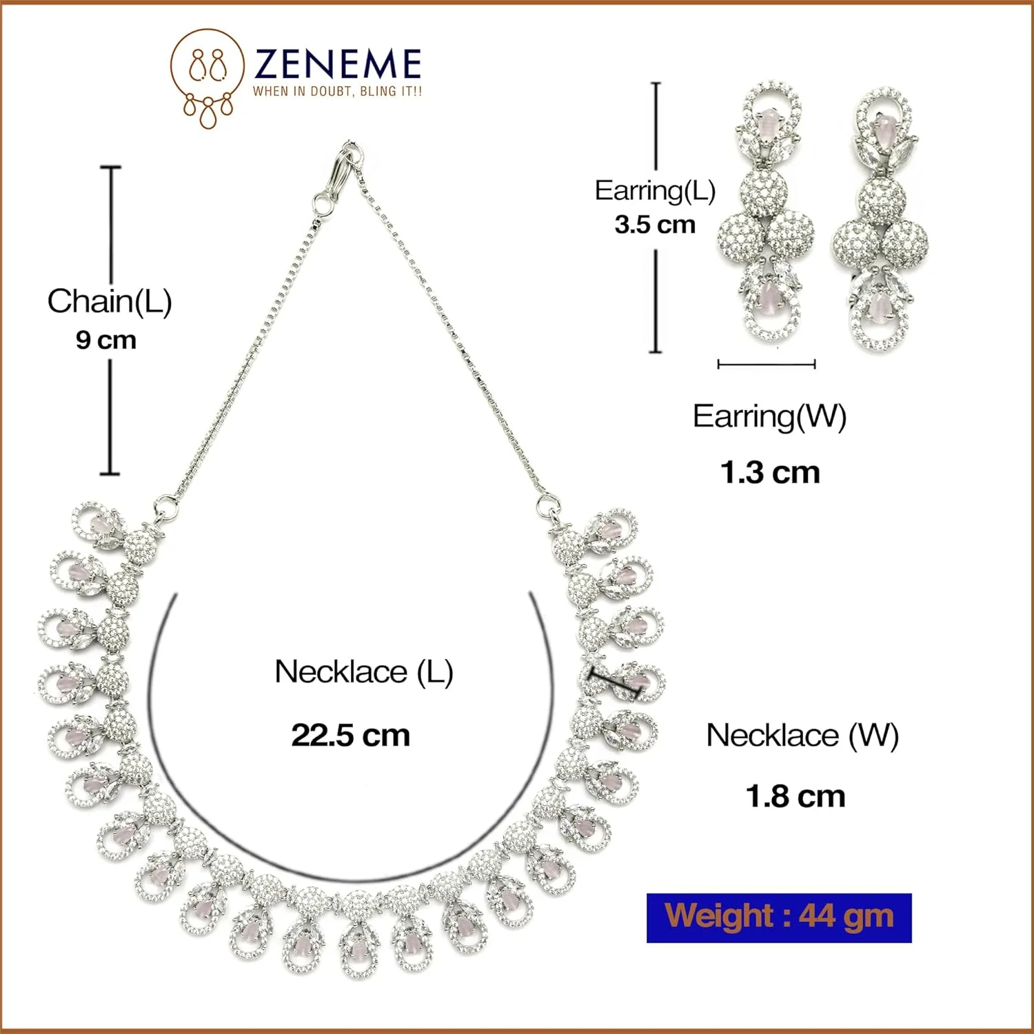 ست جواهرات زنانه شامل گردنبند و گوشواره نگین دار طرح الماس آمریکایی با روکش رودیوم مدل ZENEME (صورتی) ست جواهرات زنانه شامل گردنبند و گوشواره نگین دار طرح الماس آمریکایی با روکش رودیوم مدل ZENEME (صورتی)