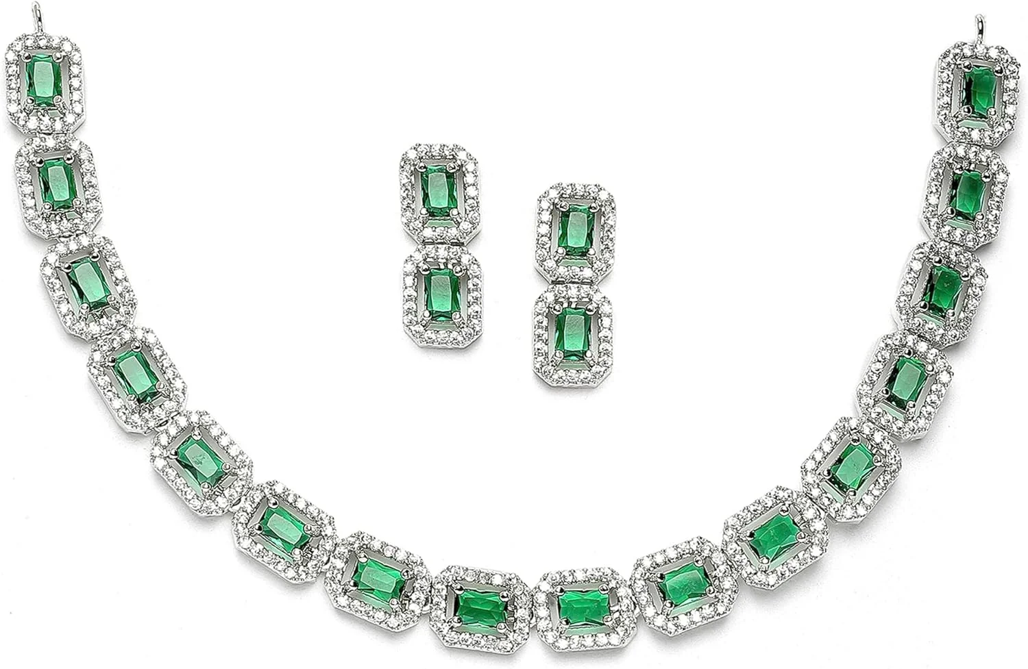 ست گردنبند و گوشواره زنانه نگین دار طرح مربعی با روکش رودیوم ZENEME