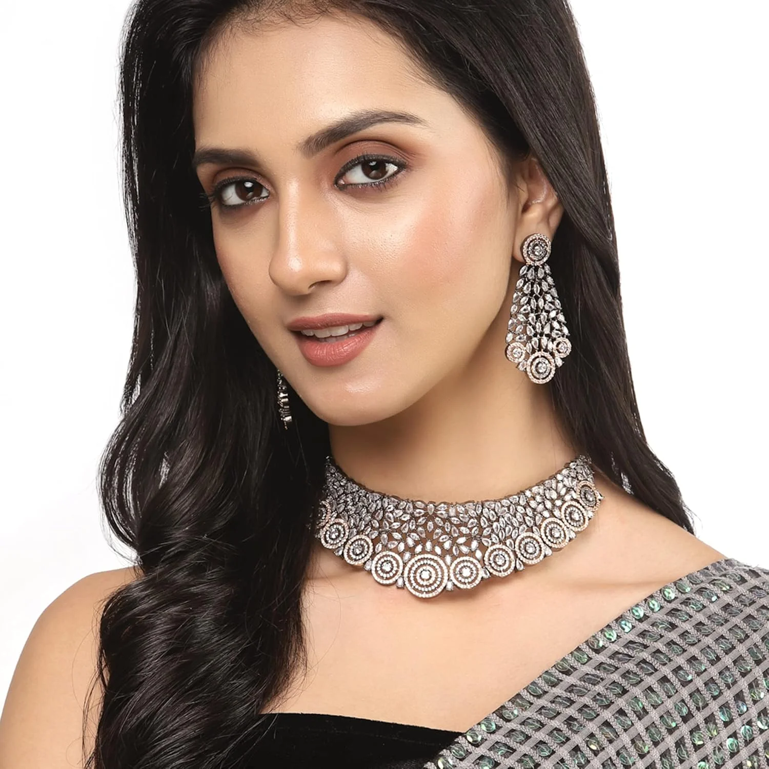 ست گردنبند چوکر نگین اتمی با روکش رزگلد و رنگ متال تفنگی به همراه گوشواره، مناسب دختران و زنان (سفید)، سایز آزاد، روکش رزگلد، نگین اتمی ست گردنبند چوکر نگین اتمی با روکش رزگلد و رنگ متال تفنگی به همراه گوشواره، مناسب دختران و زنان (سفید)، سایز آزاد، روکش رزگلد، نگین اتمی