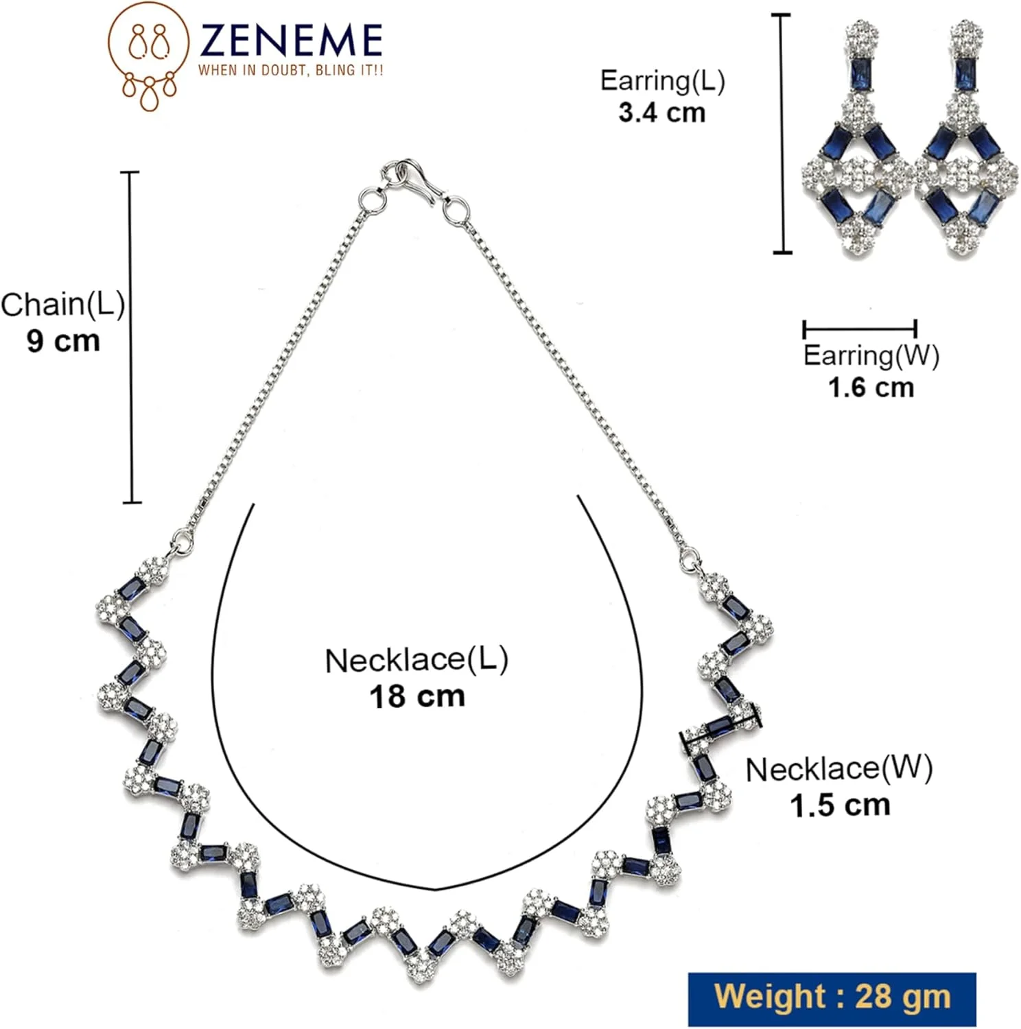 ست گردنبند و گوشواره زنانه نگین دار طرح الماس آمریکایی آبکاری رودیوم برند زنمی (آبی تیره) ست گردنبند و گوشواره زنانه نگین دار طرح الماس آمریکایی آبکاری رودیوم برند زنمی (آبی تیره)