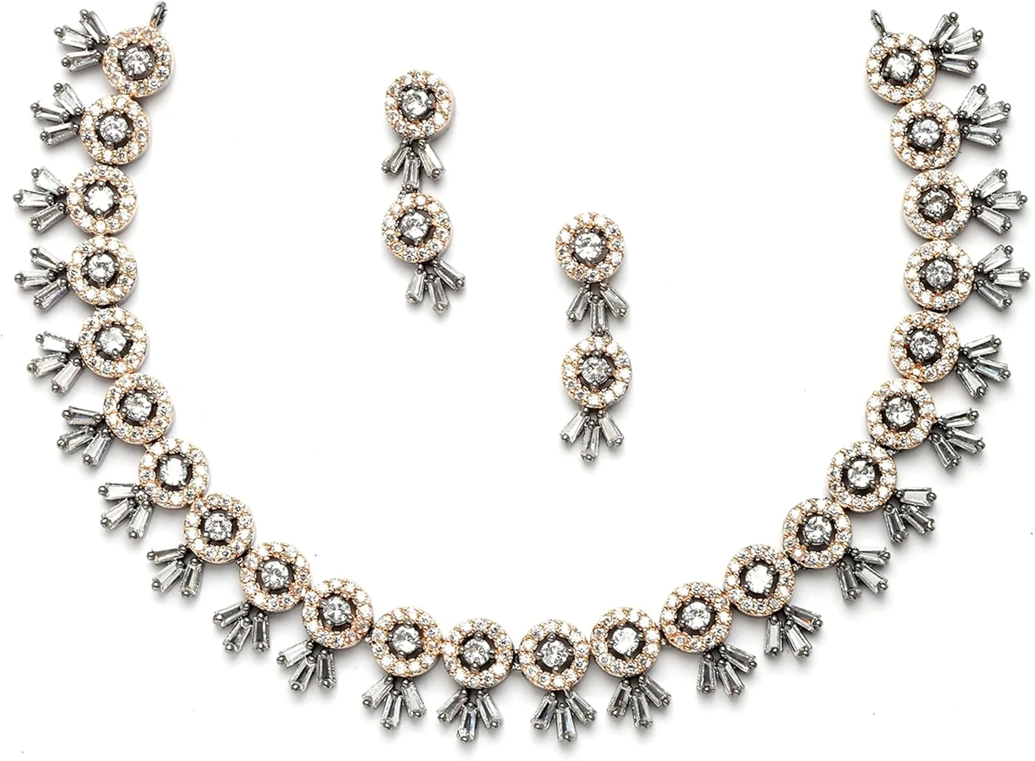 ست گردنبند و گوشواره زنانه نگین دار طرح الماس آمریکایی زنانه و دخترانه زنم