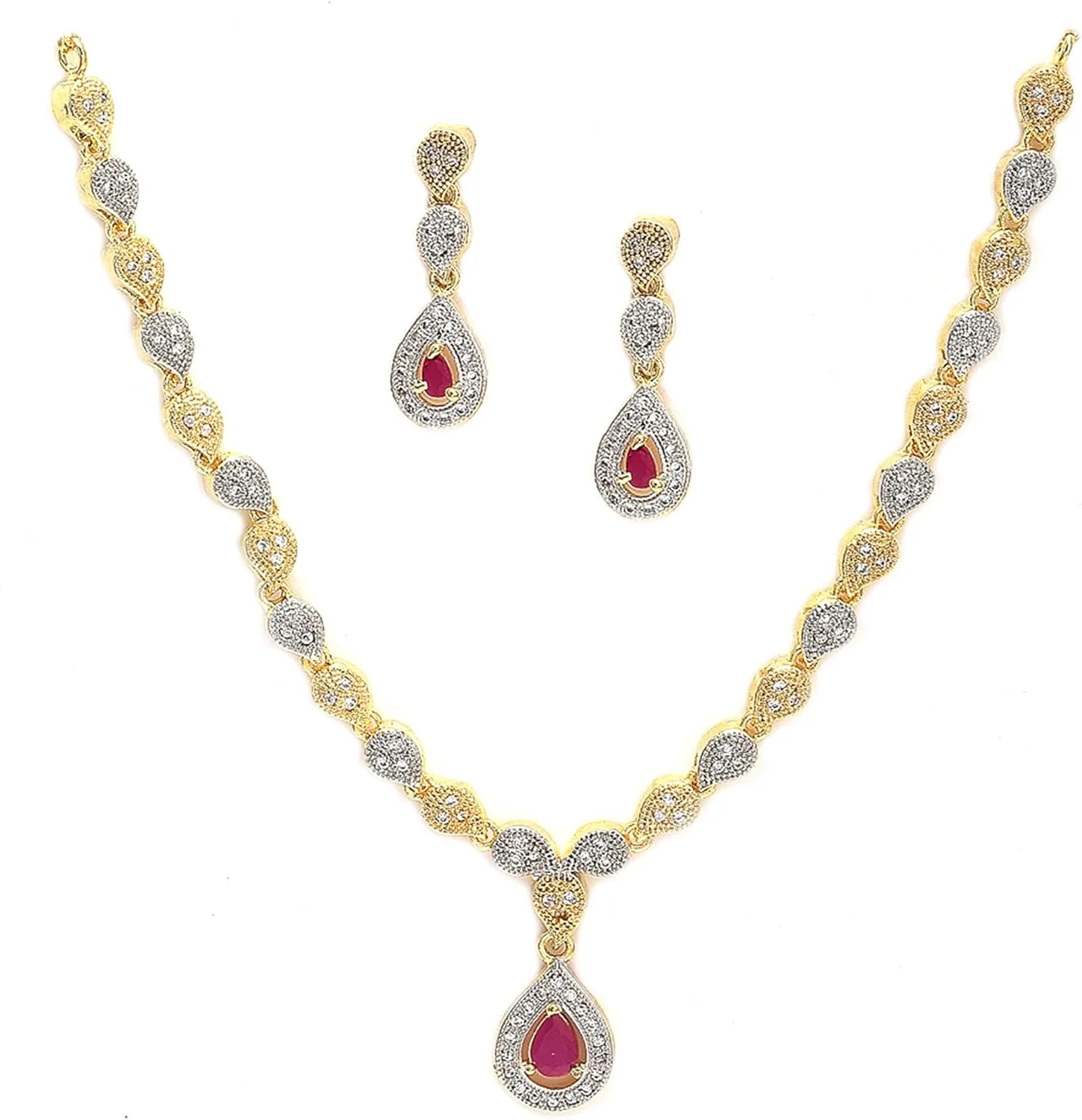 ست جواهرات زنانه Zeneme، روکش طلایی، براق، شامل گردنبند الماس آمریکایی با گوشواره