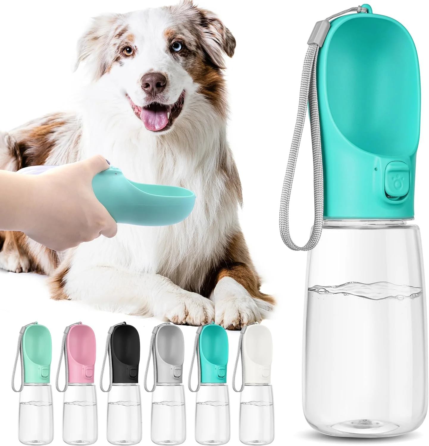 بطری آب سگ مامو بیر، ظرف آب قابل حمل و ضد نشت برای توله سگ، مناسب پیاده روی، کوهنوردی و مسافرت در فضای باز، 350 میلی لیتر، آبی