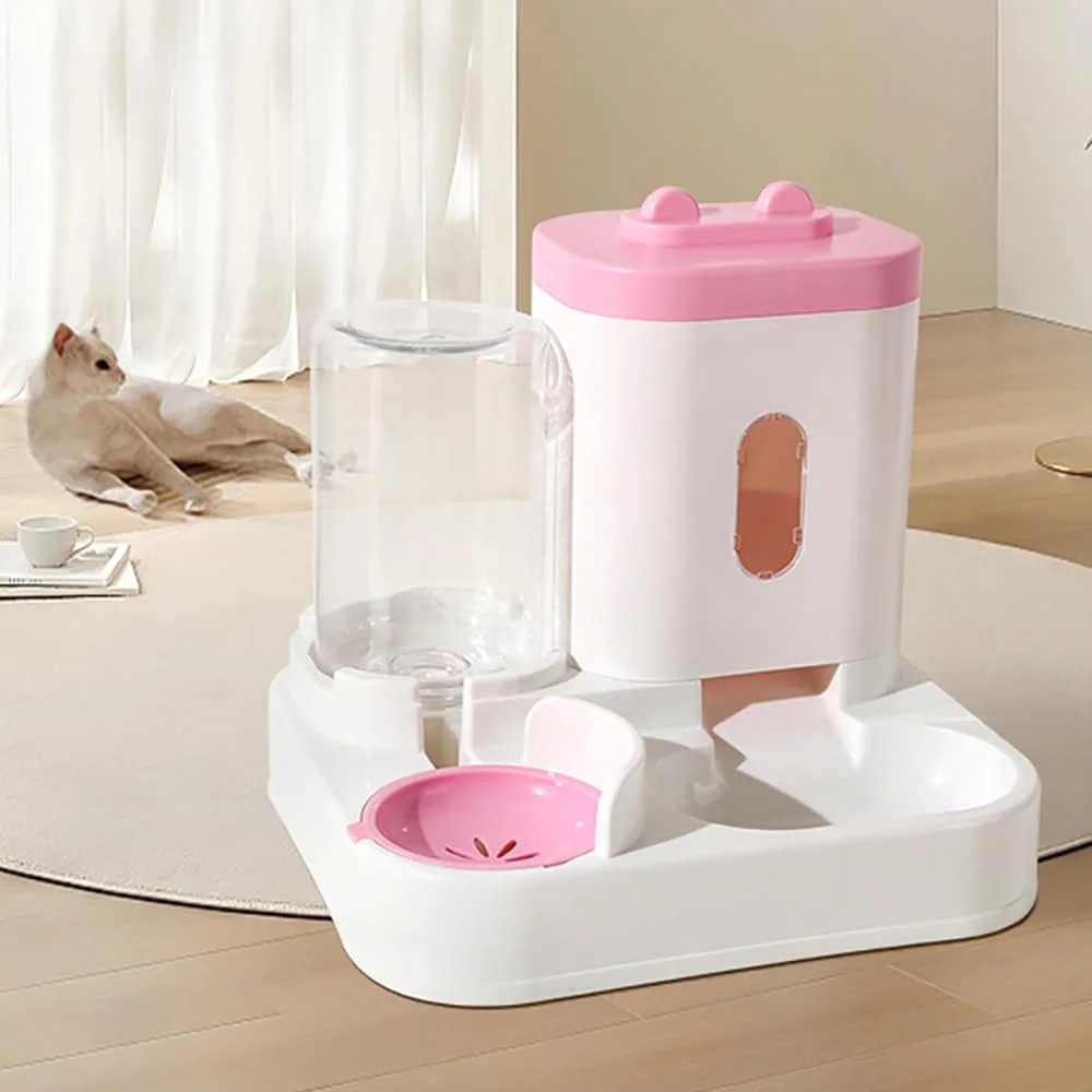 مومو بیر دستگاه غذا دهنده اتوماتیک حیوانات خانگی، آبخوری پلاستیکی 2 در 1، ایستگاه غذا دهی سگ و گربه، آبنمای گرانشی برای گربه ها و سگ ها، 198809 (صورتی)