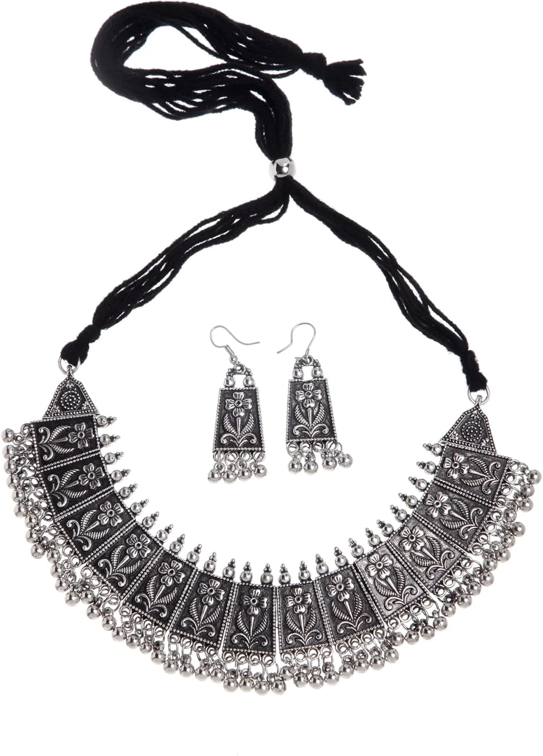 ست جواهرات گردنبند نقره ای اکسیدایز شده شیک و مد روز زنانه Shining Diva Fashion (13122s)، سایز آزاد