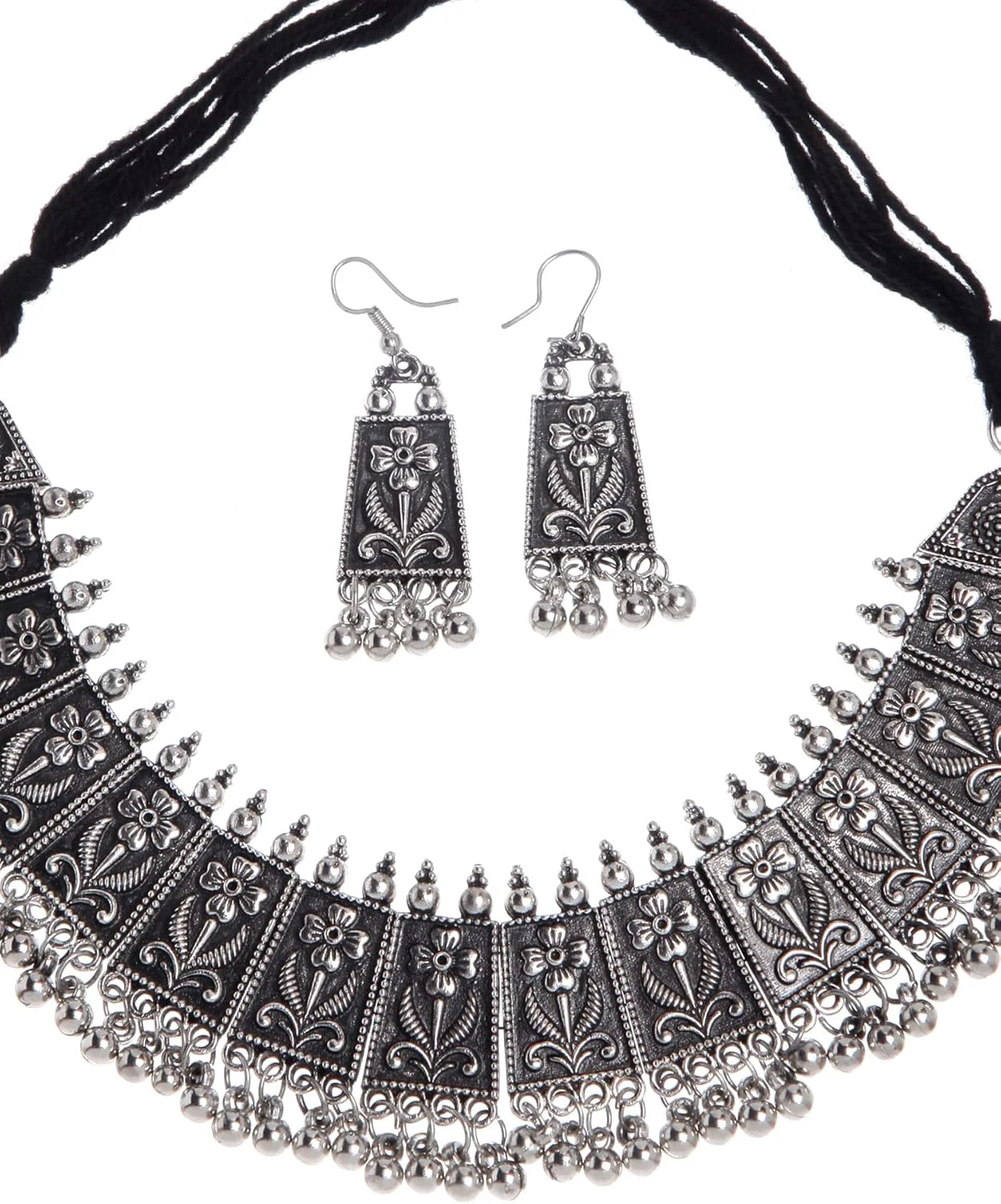 ست جواهرات گردنبند نقره ای اکسیدایز شده شیک و مد روز زنانه Shining Diva Fashion (13122s)، سایز آزاد