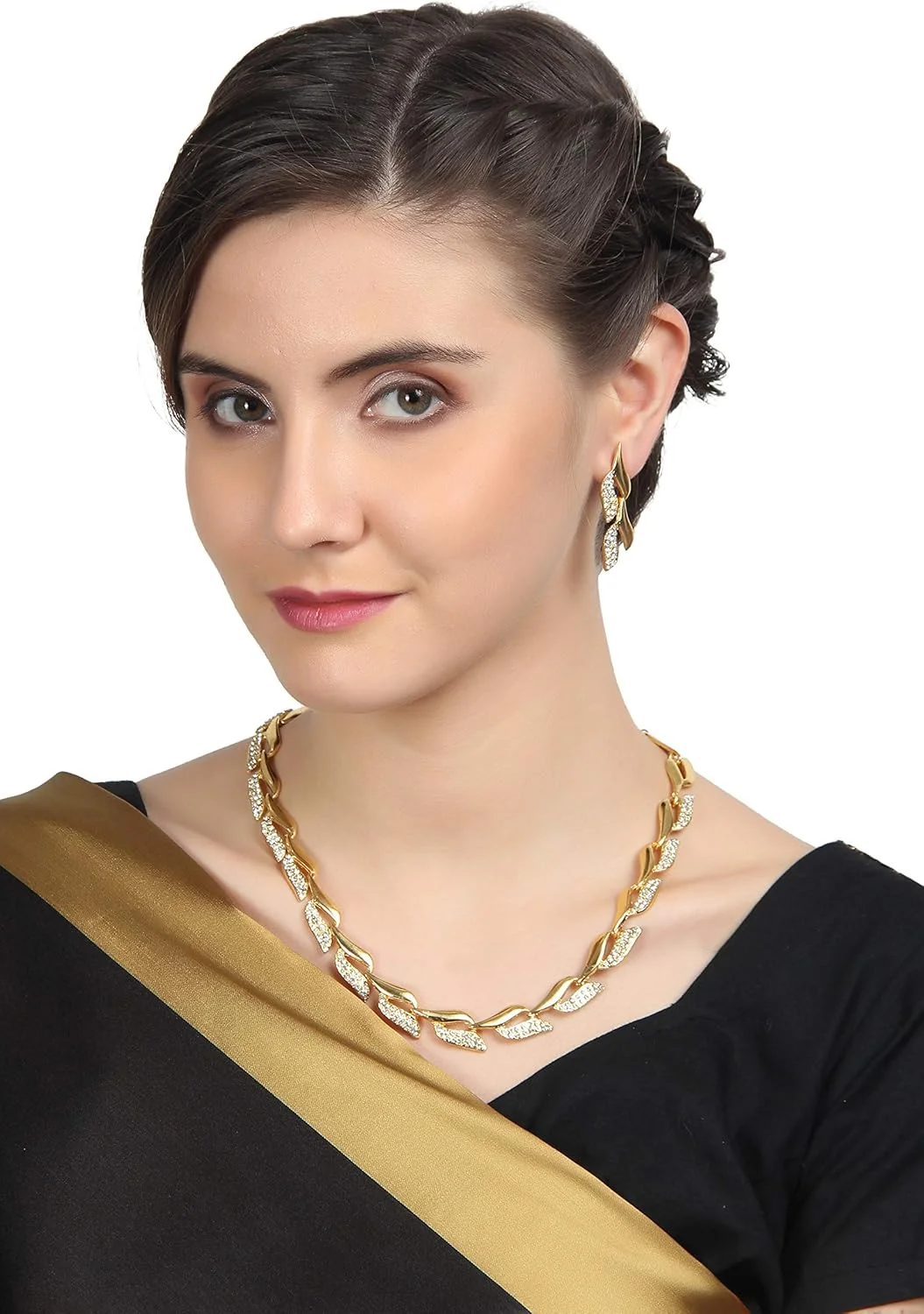 ست گردنبند مجلسی زنانه تاچ استون، طرح هندی بالیوودی، نگین دار