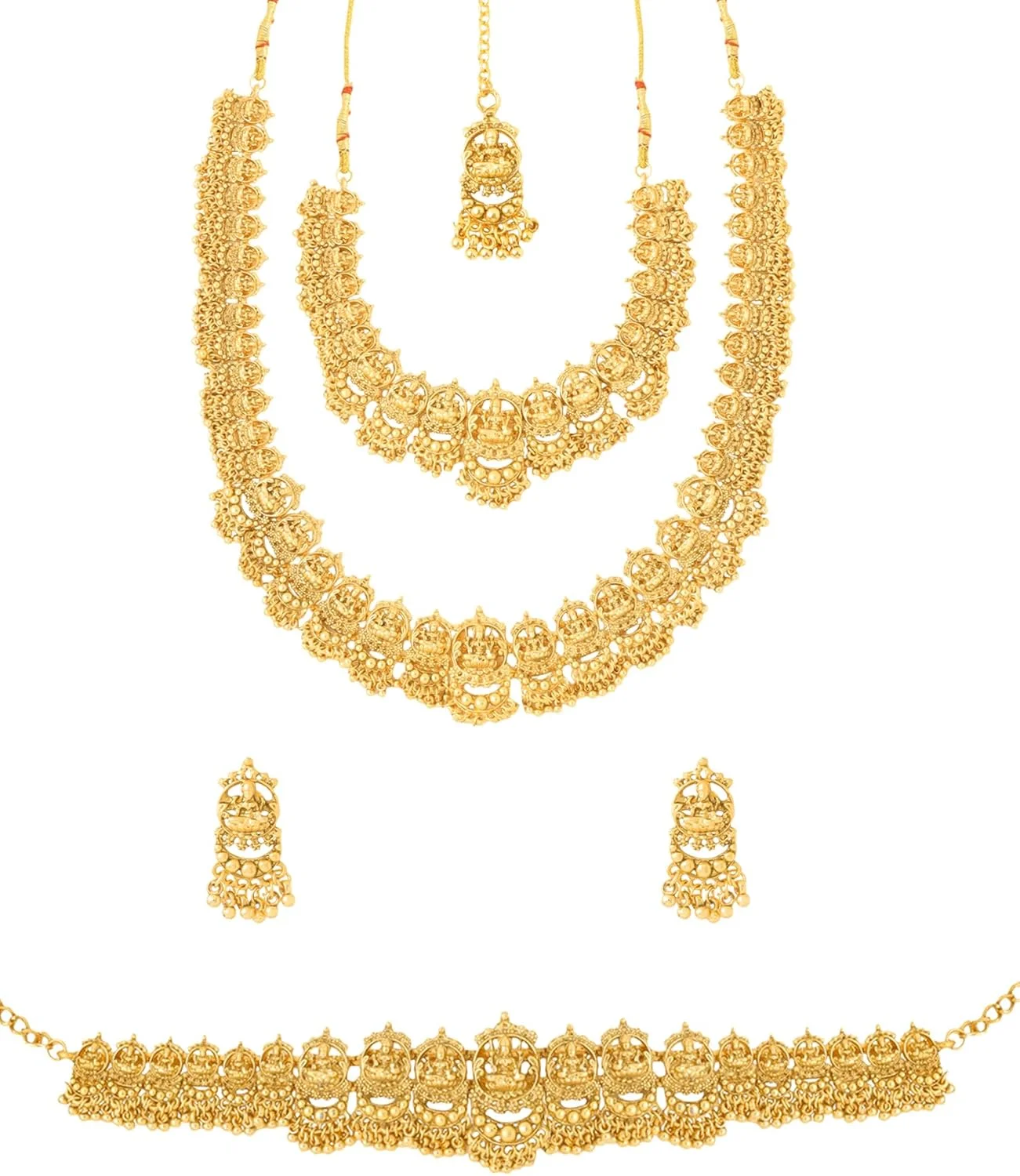 ست جواهرات زنانه یلو چایمز، روکش طلایی، گردنبند چوکر عروس معبد با گردنبند بلند، کمربند و گوشواره برای زنان و دختران، رایگان، فلزی، بدون سنگ قیمتی