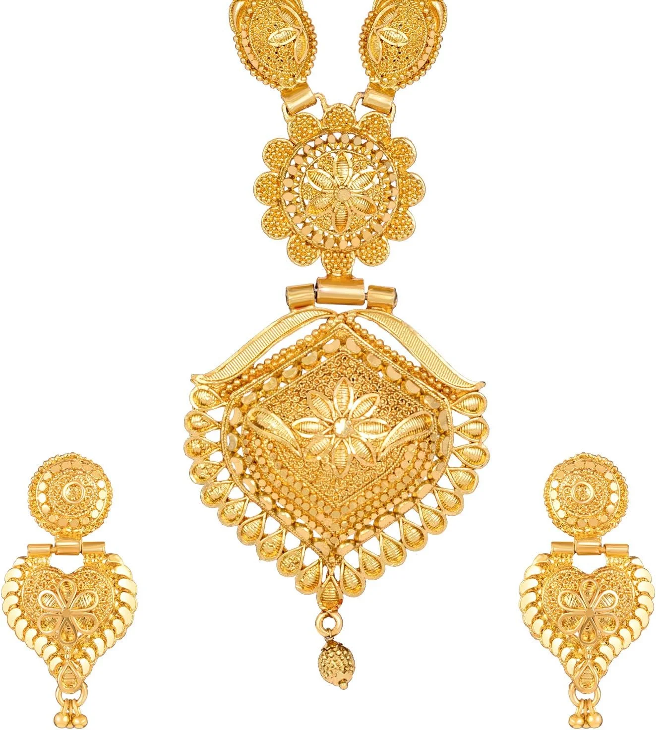 ست گردنبند بلند طرح جدید زنانه Shining Diva Fashion، ست جواهرات با روکش طلای یک گرمی سنتی برای زنان (طلایی) (11508s)