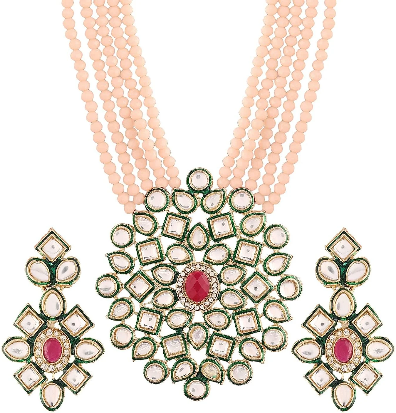 ست گردنبند جواهر با روکش طلا، پولکی، سنگ های چندگانه AD CZ، زیورآلات میناکاری دست ساز برای زنان و دختران