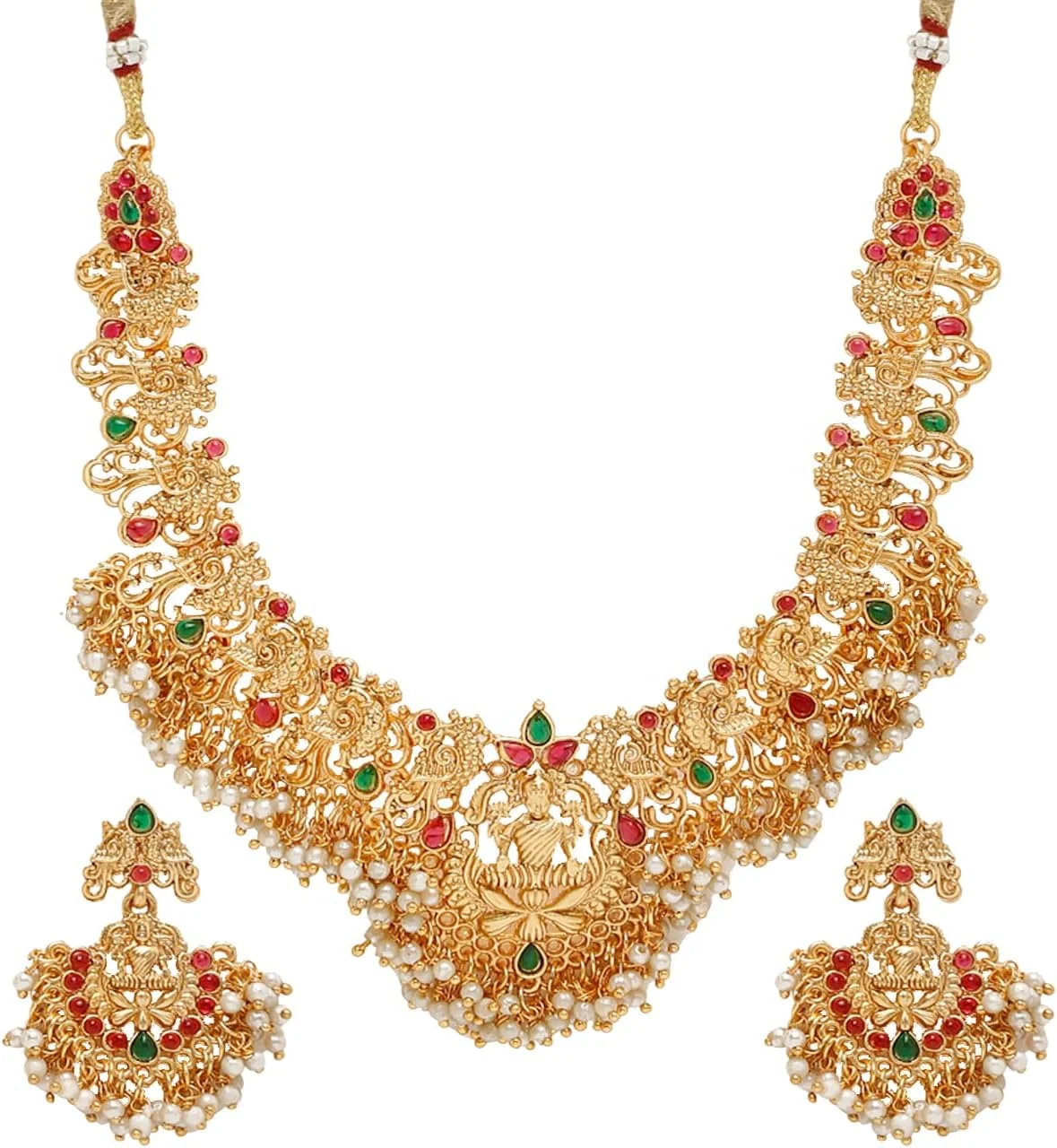 ست جواهرات زنانه یوBella، ست جواهرات معبد با روکش طلا به همراه گوشواره برای دختران و زنان (طلایی) (YBNK_50618)