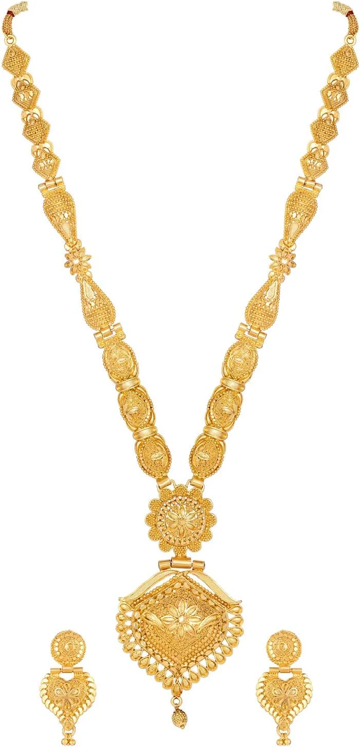 ست گردنبند بلند طرح جدید زنانه Shining Diva Fashion، ست جواهرات با روکش طلای یک گرمی سنتی برای زنان (طلایی) (11508s)