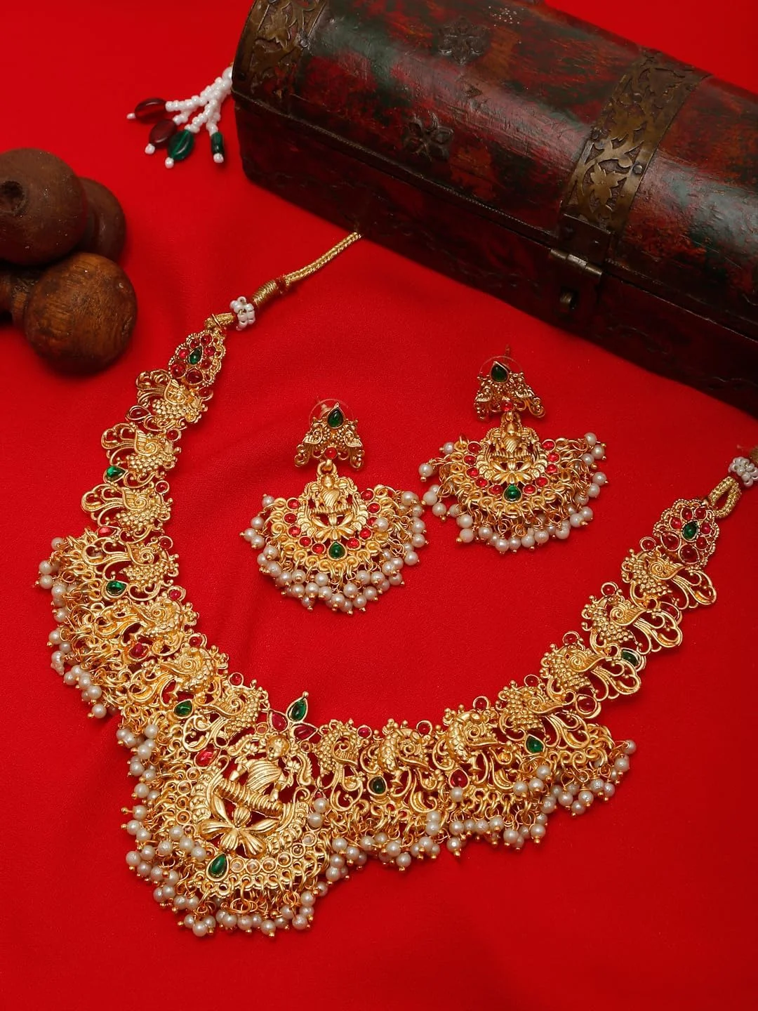 ست جواهرات زنانه یوBella، ست جواهرات معبد با روکش طلا به همراه گوشواره برای دختران و زنان (طلایی) (YBNK_50618)