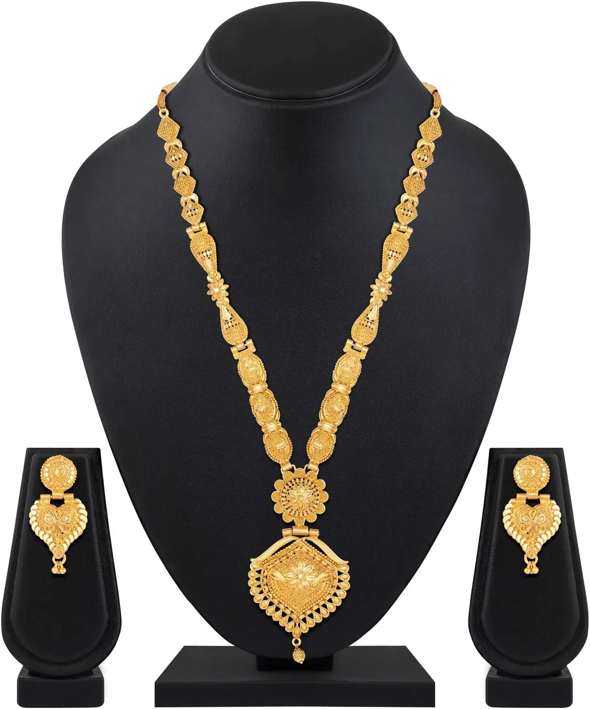 ست گردنبند بلند طرح جدید زنانه Shining Diva Fashion، ست جواهرات با روکش طلای یک گرمی سنتی برای زنان (طلایی) (11508s)