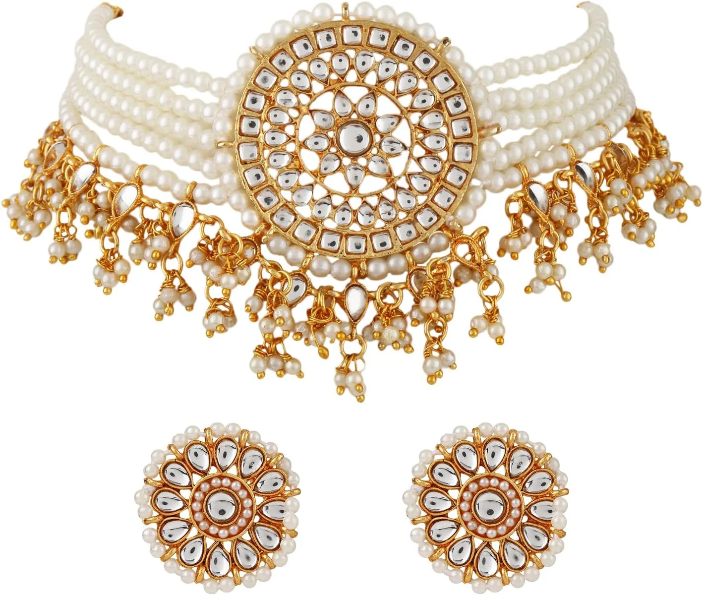 ست جواهرات گردنبند چوکر مرواریدی Kundan شیک و جدید با روکش طلای 18 عیار Shining Diva Fashion برای زنان