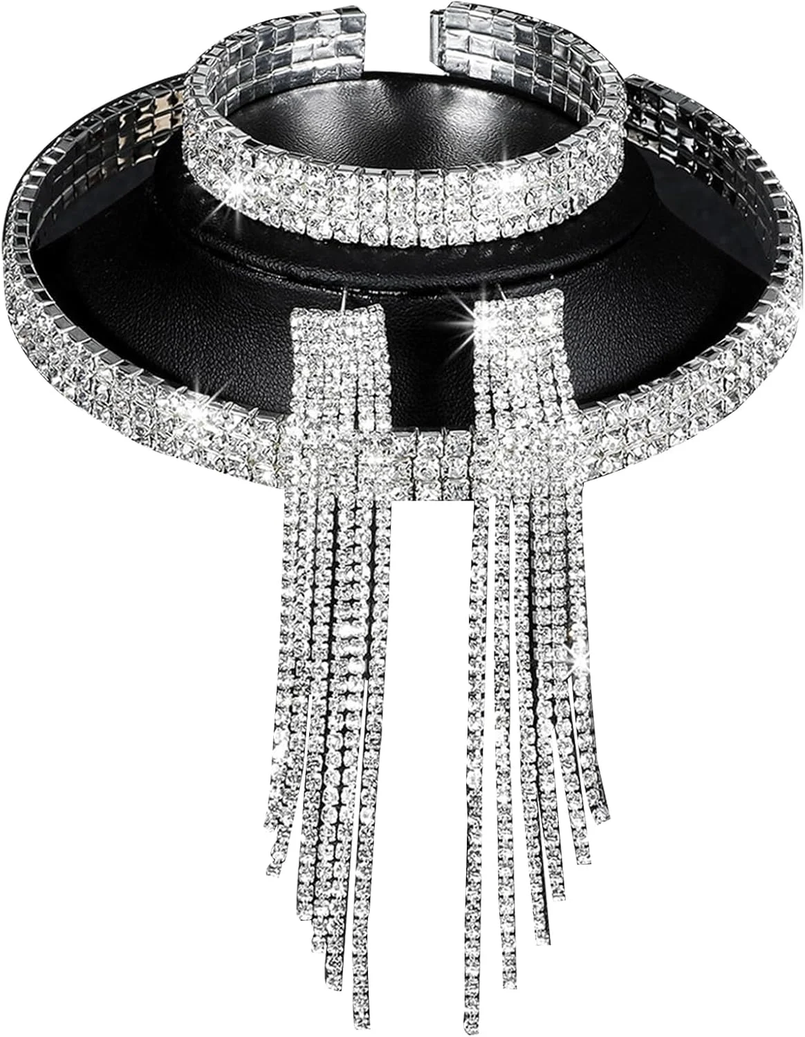 ست جواهرات زنانه شامل گردنبند، گوشواره و دستبند نگین دار YWhalep، درخشان و مناسب عروسی، زنجیر گردنبند نقره ای برای عروس و ساقدوش عروس