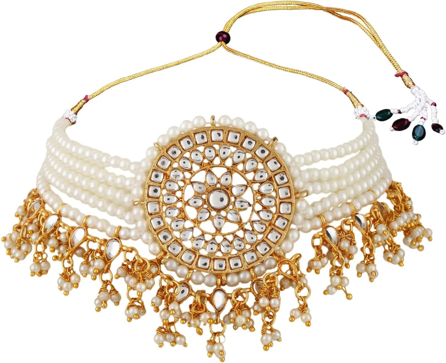 ست جواهرات گردنبند چوکر مرواریدی Kundan شیک و جدید با روکش طلای 18 عیار Shining Diva Fashion برای زنان