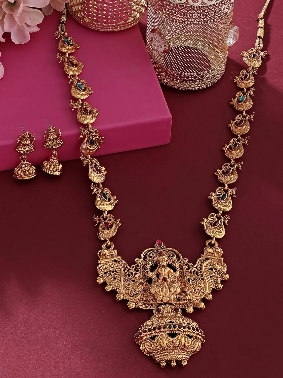 ست جواهرات معبد زنانه ZAVERI PEARLS (طلایی) (Zpfk7691)