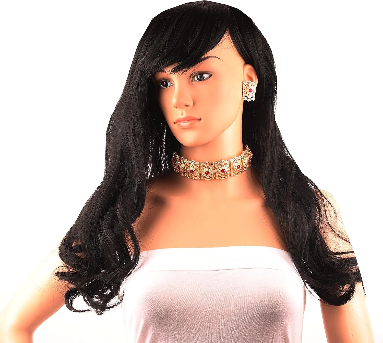 تاچ استون، ست گردنبند چوکر مجلسی زنانه، طرح جواهرات عروسی هندی بالیوود، نگین دار، طرح مغول، رنگ سفید، با کریستال های رنگارنگ و سنگ های تزئینی، طلایی و نقره ای