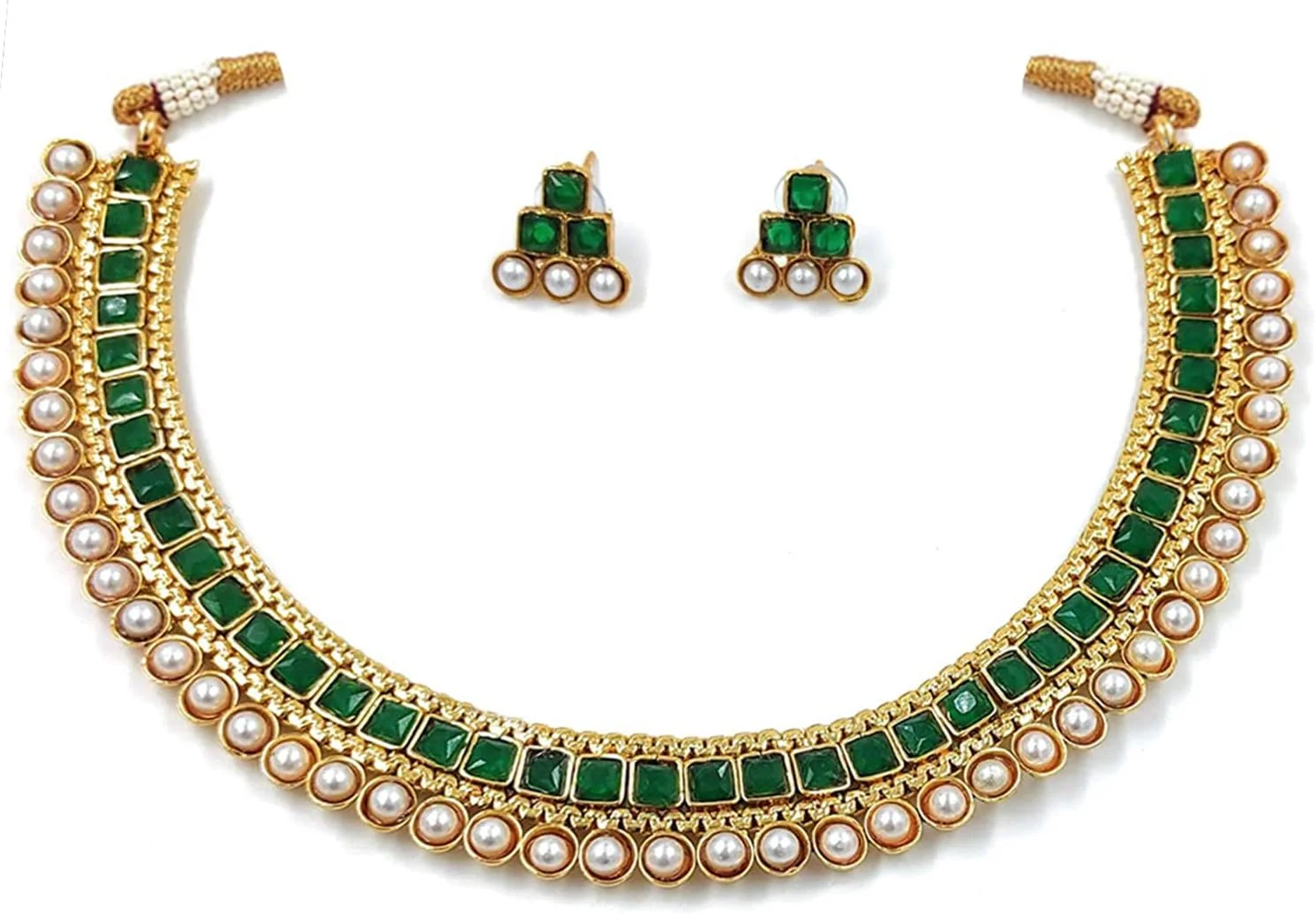 آهلی ست جواهرات زنانه طرح بالیوود، شامل گردنبند و گوشواره مجلسی با سنگ های مصنوعی