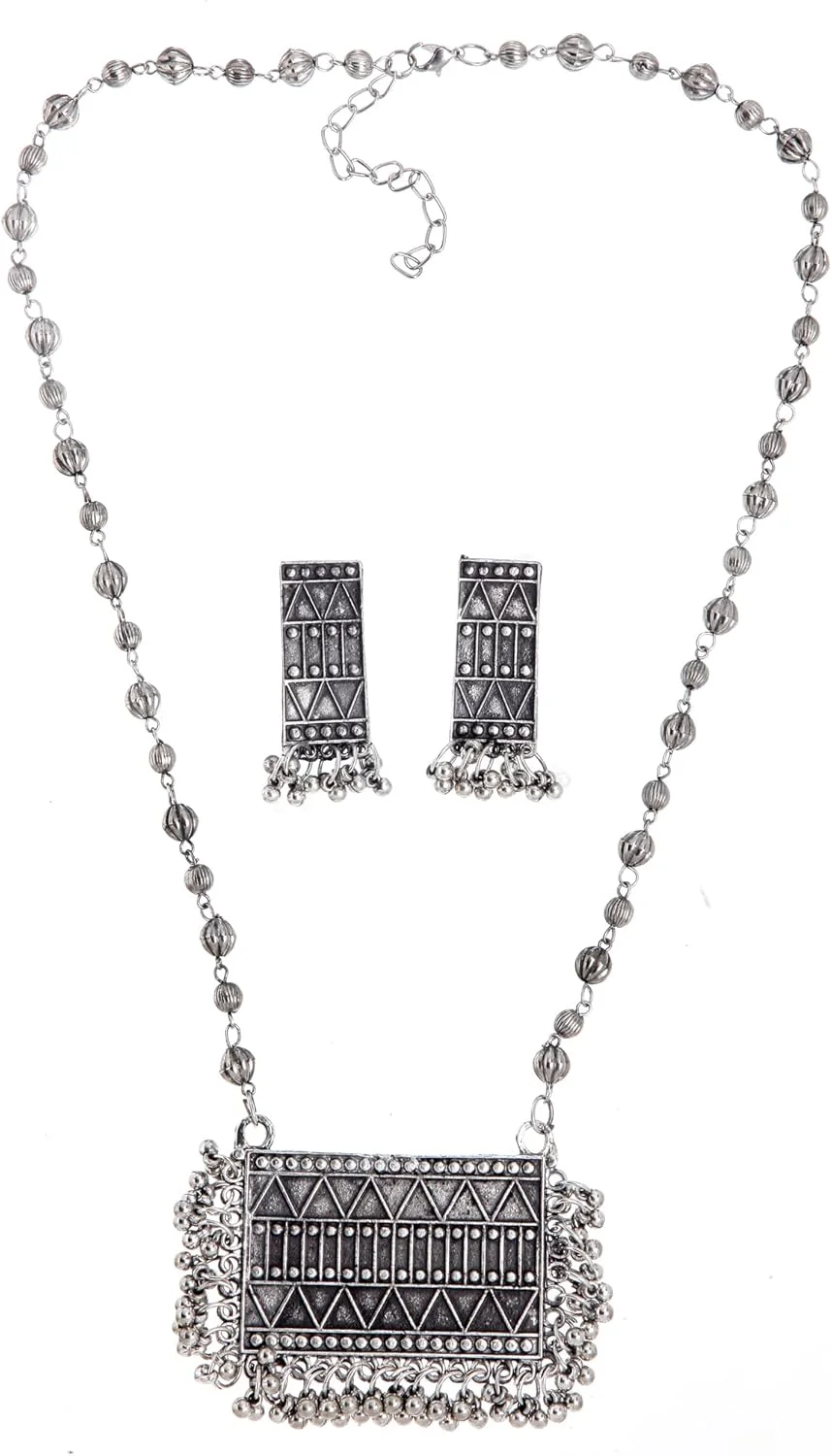 ست جواهرات گردنبند نقره ای اکسیدایز شده شیک و جدید زنانه Shining Diva Fashion (13102s)