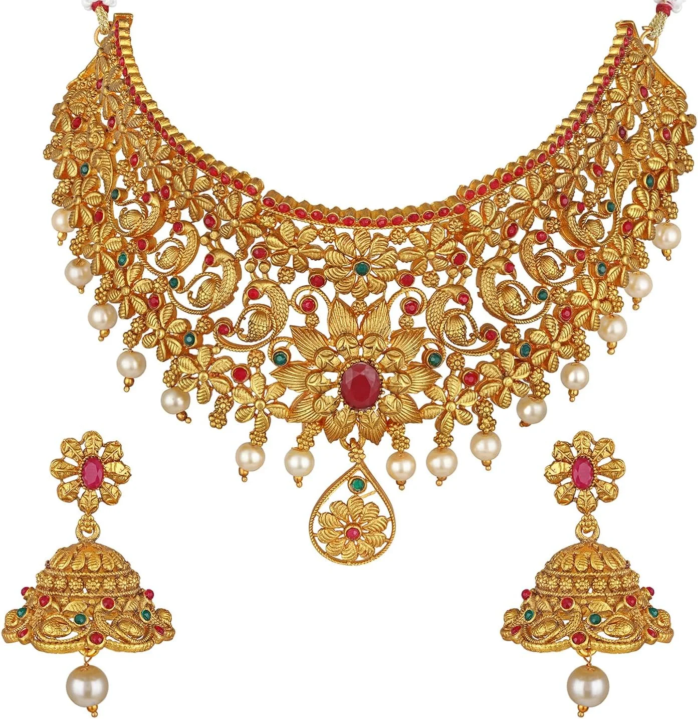 ست جواهرات گردنبند چوکر مرواریدی طرح معبد سنتی شیک و جدید Shining Diva Fashion برای زنان (rrsd13868s) (طلایی)، تک سایز، فلزی، بدون سنگ قیمتی