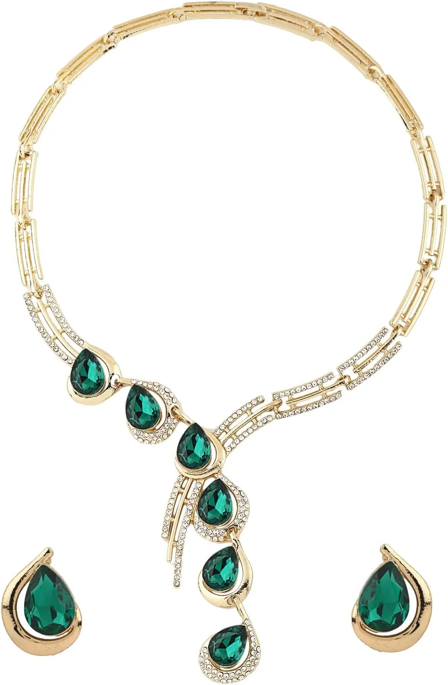 ست جواهرات گردنبند و گوشواره کریستالی با روکش طلایی، شیک و جدید، الهام گرفته از سلبریتی ها، مناسب برای بانوان