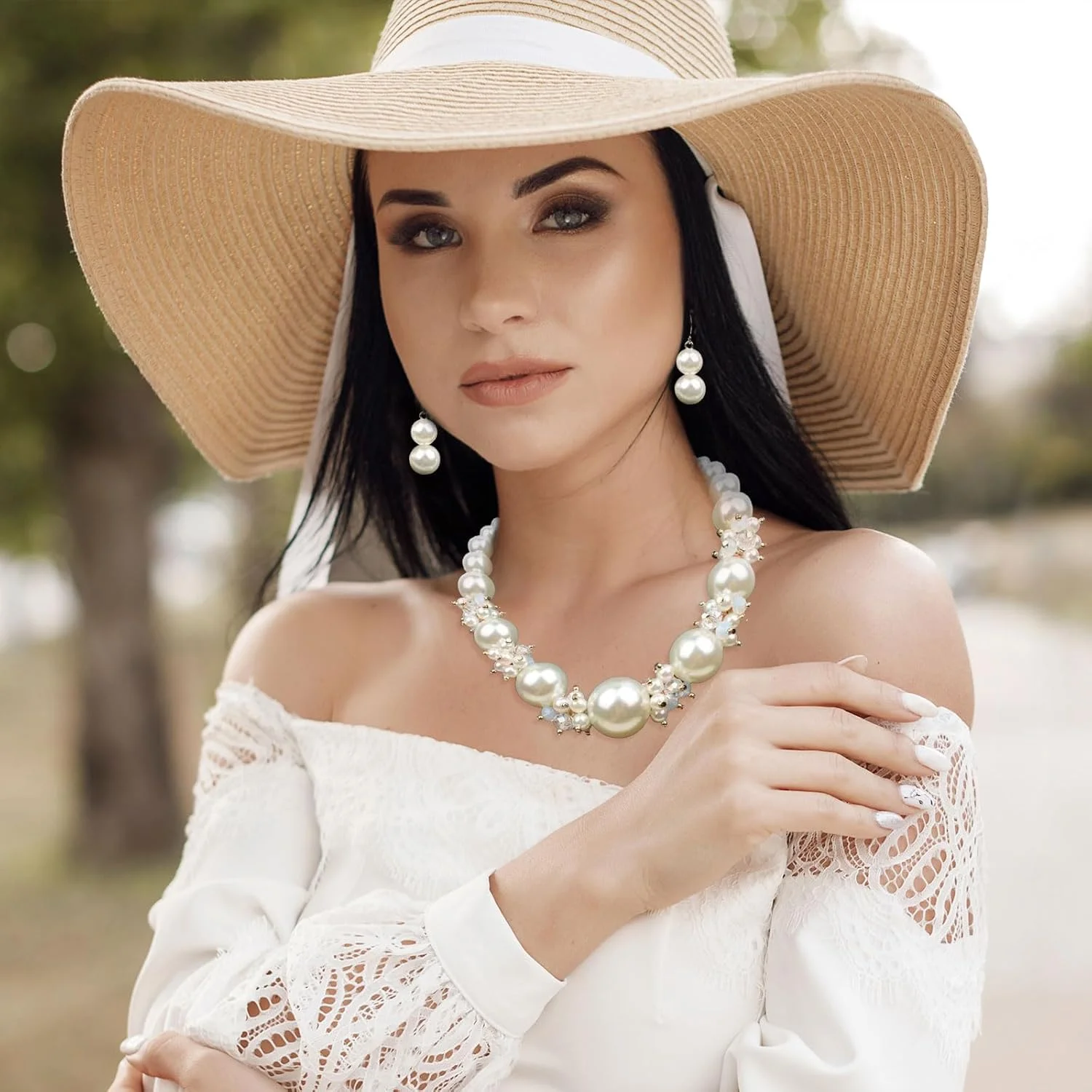 ست جواهرات مروارید زنانه، گردنبند و گوشواره مروارید، گردنبندهای مروارید درشت زنانه، جواهرات جشن، چوکر جذاب مروارید بزرگ، ست جواهرات عروسی برای عروس