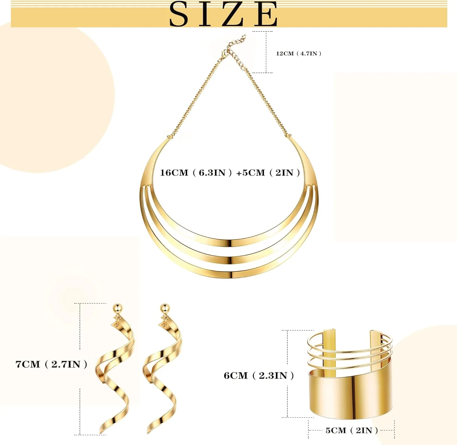 ست گردنبند چوکر، دستبند النگویی پهن و گوشواره آویز بلند زنانه بستیل، ست جواهرات لباس آفریقایی