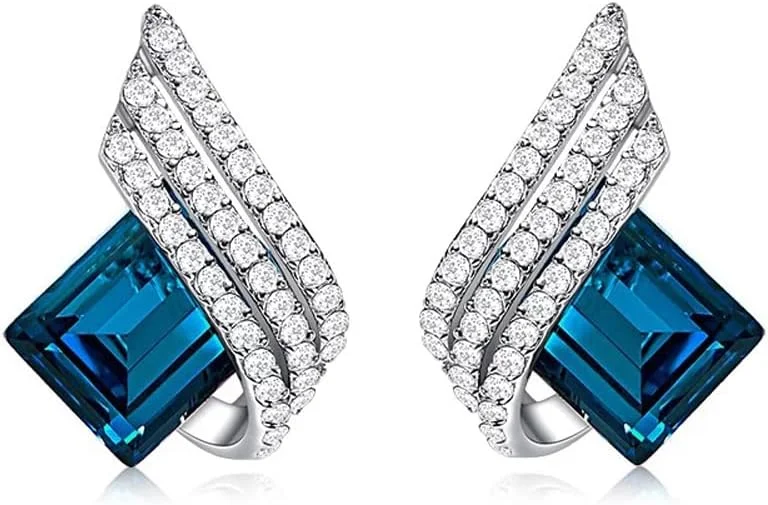 ست جواهرات گردنبند و آویز بال فرشته نگین دار با روکش پلاتین شاینینگ دیوا، هدیه ای برای زنان و دختران (آبی) (14622s)