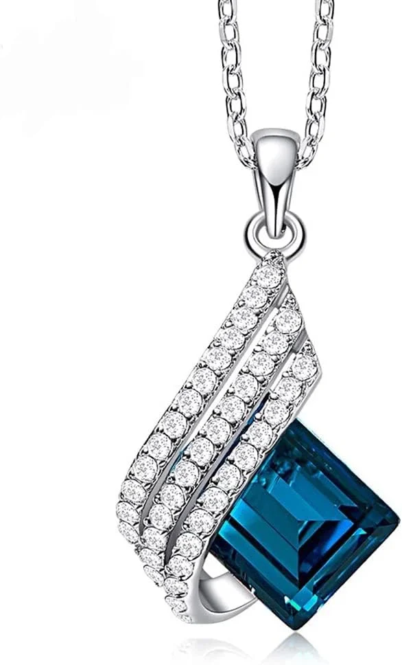 ست جواهرات گردنبند و آویز بال فرشته نگین دار با روکش پلاتین شاینینگ دیوا، هدیه ای برای زنان و دختران (آبی) (14622s)