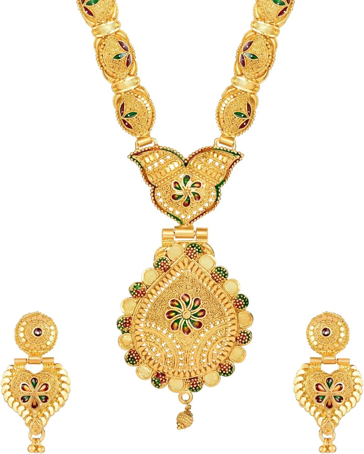 ست گردنبند بلند طرح جدید زنانه Shining Diva Fashion، زیورآلات سنتی با روکش طلای یک گرمی (طلایی) (11503s)