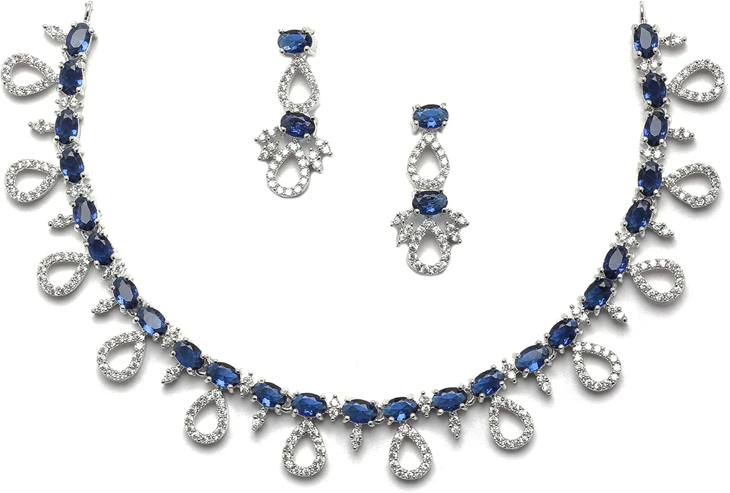 ست گردنبند و گوشواره زنانه نگین دار طرح الماس آمریکایی با روکش رودیوم نقره ای زنانه زنم