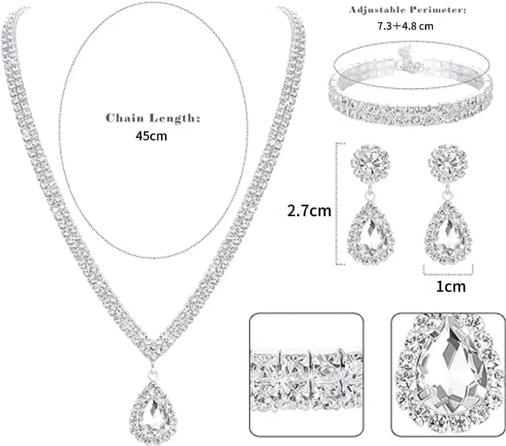 ست سه تکه گردنبند، گوشواره و دستبند فلزی نگین دار Paporich، ست جواهرات عروس برای عروسی، لوازم جانبی جواهرات کریستالی جشن عروسی برای زنان.
