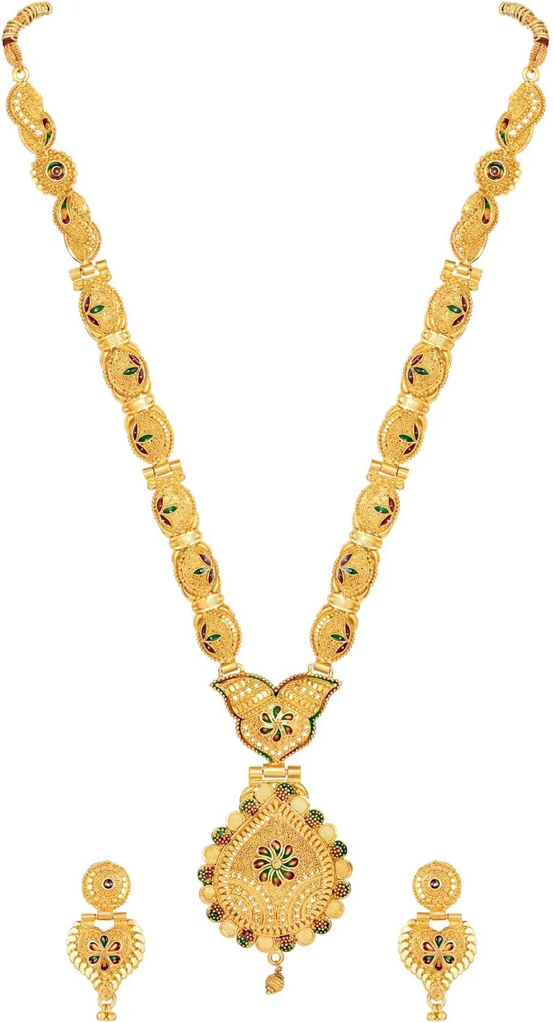 ست گردنبند بلند طرح جدید زنانه Shining Diva Fashion، زیورآلات سنتی با روکش طلای یک گرمی (طلایی) (11503s)