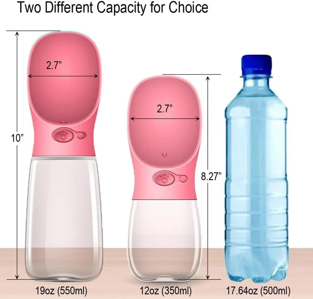 بطری آب سگ مامو بیر، ظرف آبخوری قابل حمل و ضد نشت برای توله سگ، مناسب پیاده روی، کوهنوردی و مسافرت در فضای باز (350 میلی لیتر، صورتی)