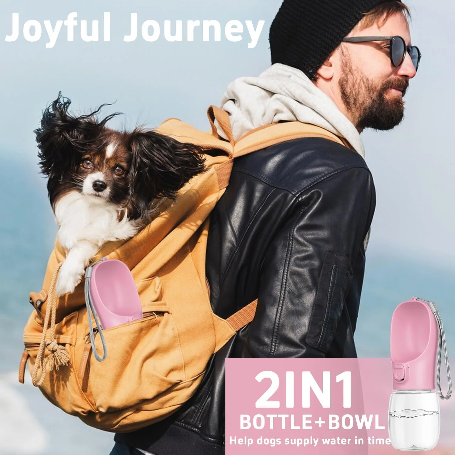 بطری آب سگ مامو بیر، ظرف آبخوری قابل حمل و ضد نشت برای توله سگ، مناسب پیاده روی، کوهنوردی و مسافرت در فضای باز (350 میلی لیتر، صورتی)