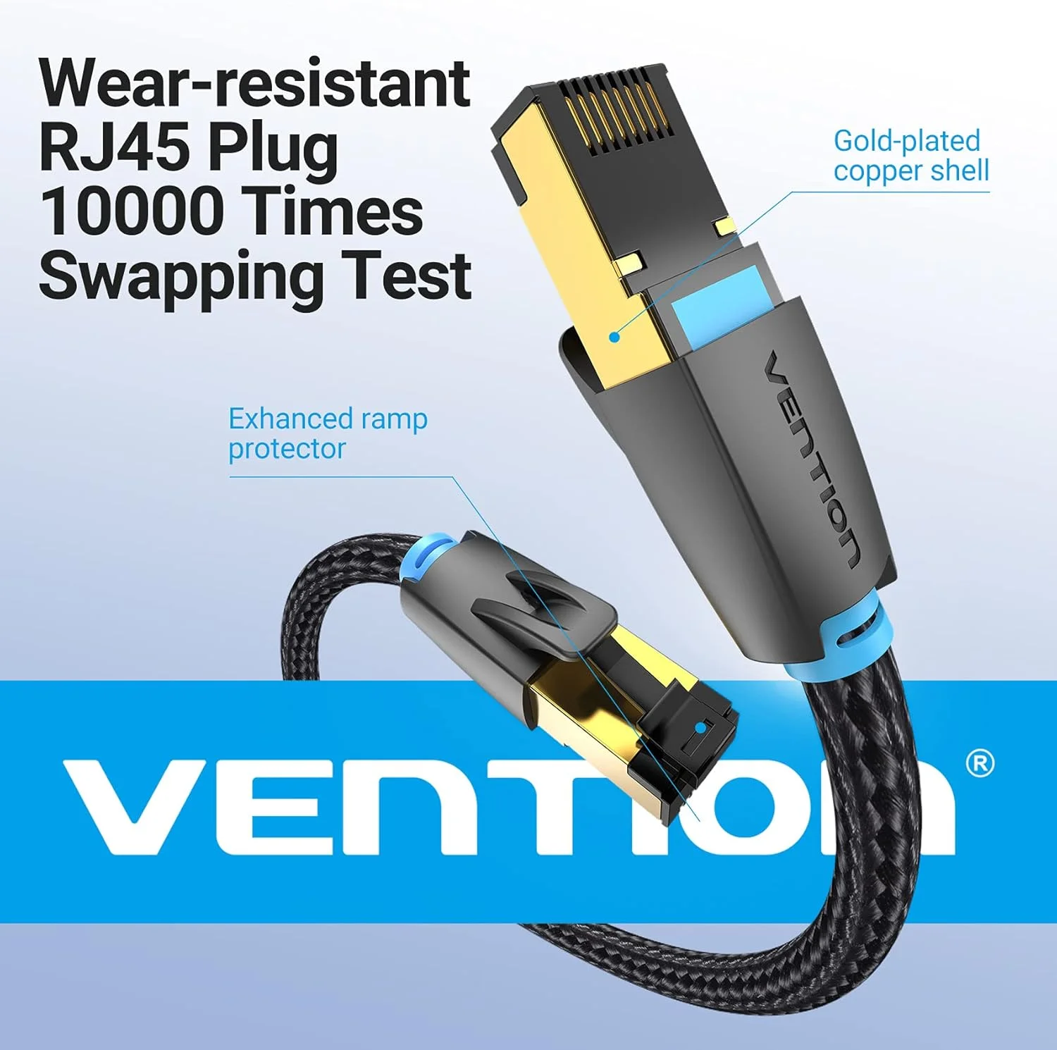 کابل شبکه VENTION Cat 8 اترنت 40Gbps 2000MHz کابل پچ LAN پرسرعت RJ45 کابل شبکه زوج به هم تابیده S/FTP برای سوئیچ، روتر، پچ پنل، PS4، Xbox، مرکز داده (Cat.8 SFTP بافته شده، 5 متر)