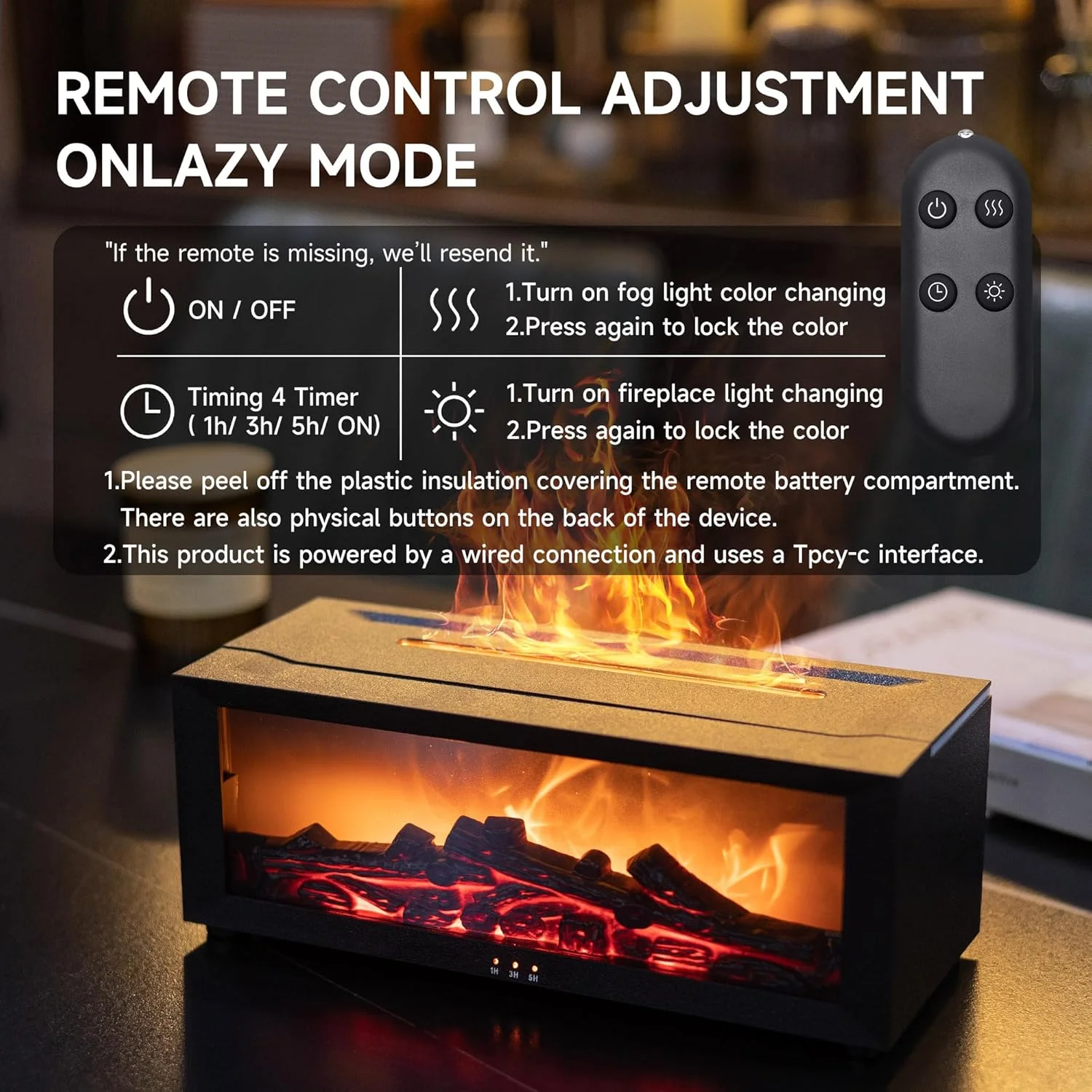 دستگاه بخور و خوشبو کننده هوا طرح شومینه با 7 رنگ، پخش کننده اسانس معطر، دستگاه بخور اولتراسونیک با تایمر مناسب خانه، اتاق خواب، دفتر کار، یوگا (مشکی, بزرگ)