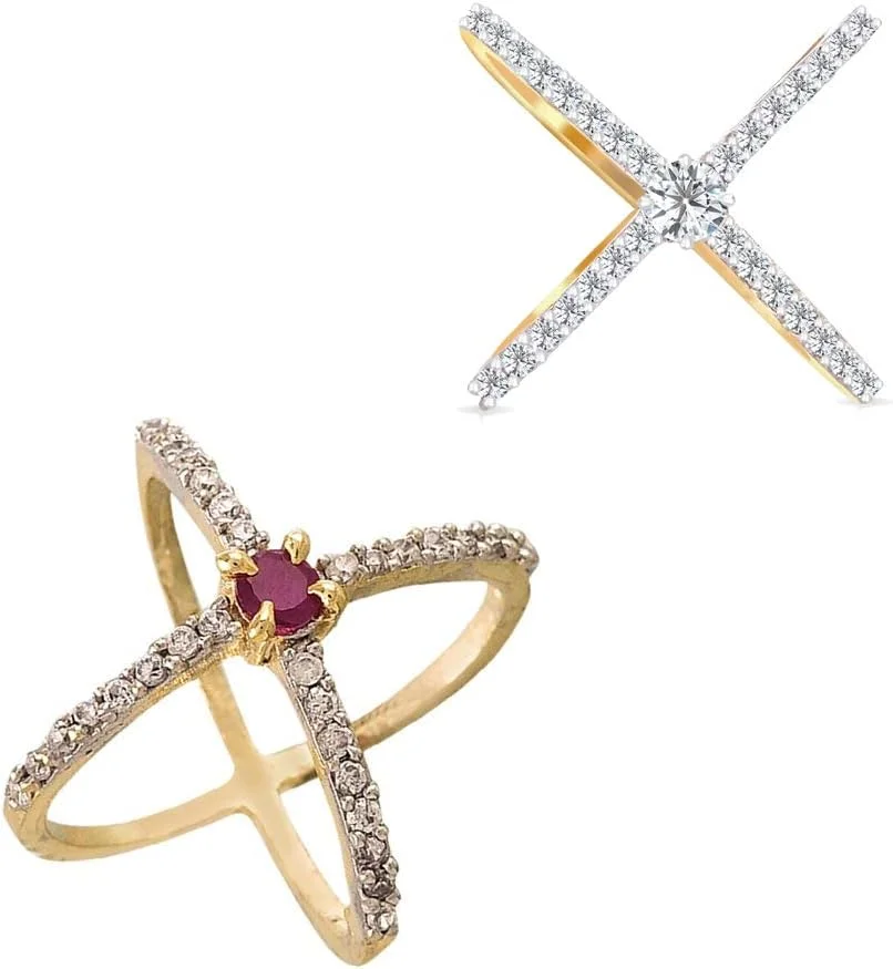 ست انگشتر زنانه و دخترانه روکش طلای ممتاز نگین الماس آمریکایی Zeneme، بسته 2 عددی