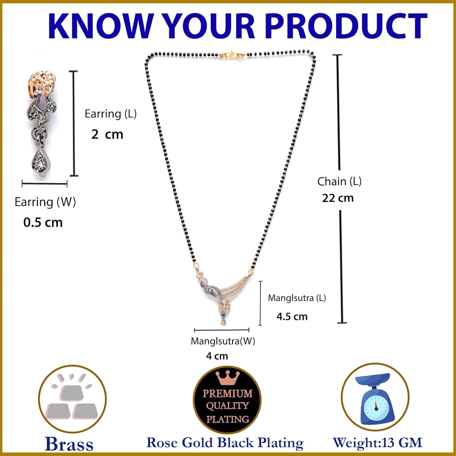نیم ست مانگالسوترای رزگلد و دودی رنگ زنانه و دخترانه زنمه، مزین به سنگ های مصنوعی و مهره های مشکی به همراه گوشواره، سایز آزاد، روکش رزگلد، سنگ های مصنوعی و مهره
