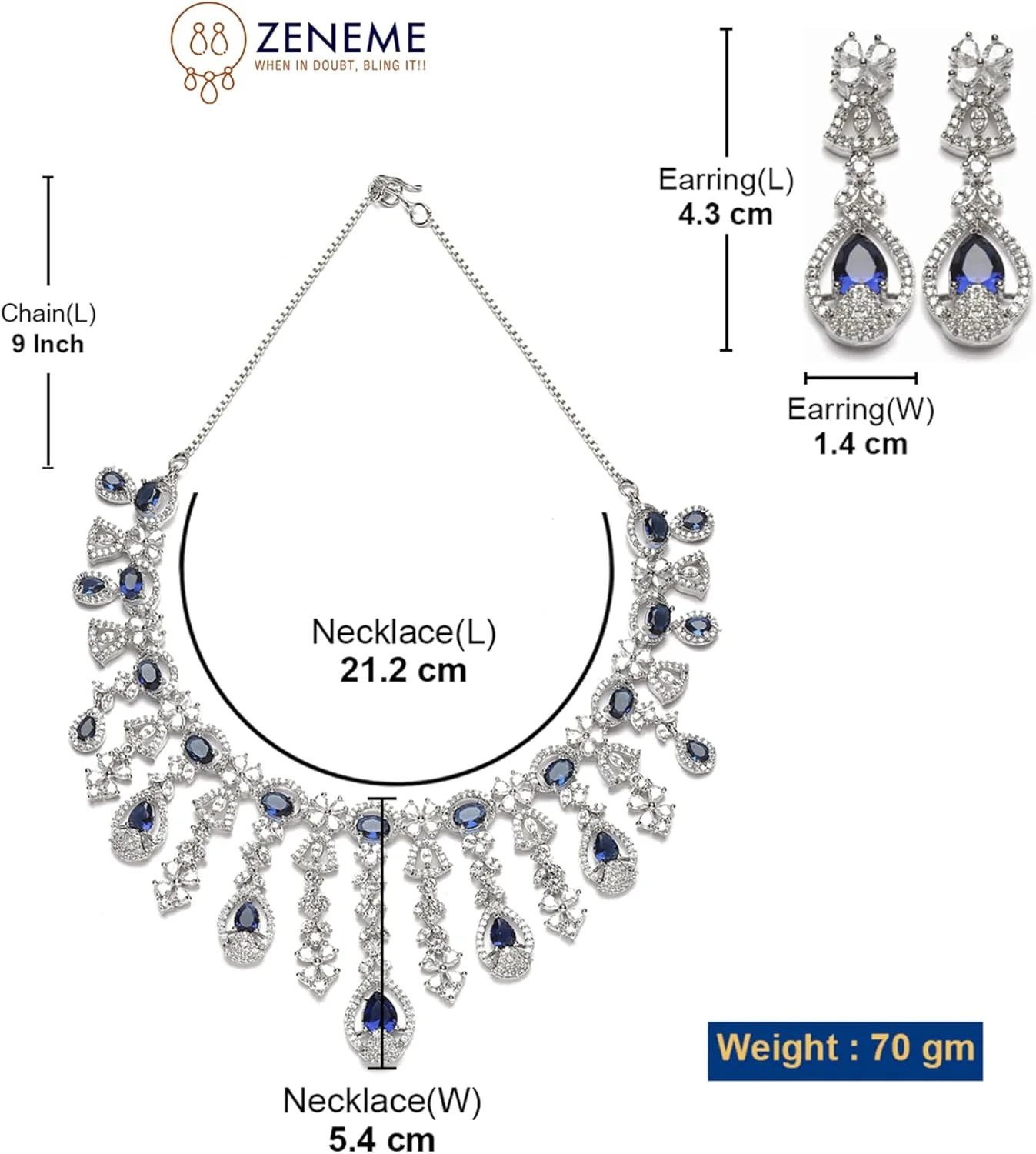 ست گردنبند و گوشواره زنانه نگیندار ZENEME با روکش رودیوم، طرح اشکی و آویز منگولهای، مناسب دختران و بانوان ست گردنبند و گوشواره زنانه نگیندار ZENEME با روکش رودیوم، طرح اشکی و آویز منگولهای، مناسب دختران و بانوان