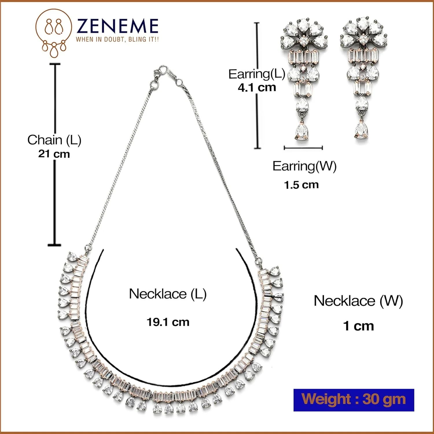ست جواهرات زنانه مدل گلابی شکل روکش رودیوم با نگین های الماس آمریکایی نقره ای-سفید