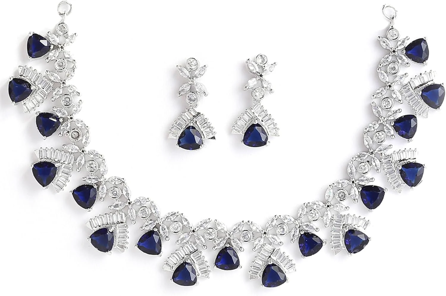 ست جواهرات زنانه زنمی با روکش رودیوم، طراحی مدرن، نگین های الماس آمریکایی سفید و صورتی، شامل گردنبند مثلثی و گوشواره، مناسب دختران و زنان